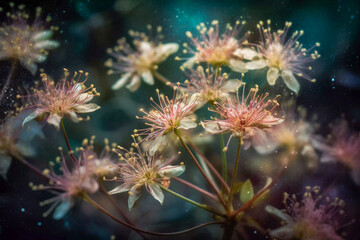 Fototapeta na wymiar Abstract stargazing ethereal flowers background, Generative AI
