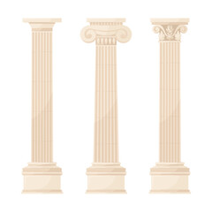 
Greek columns. A set of illustrations of three types of Greek columns. Ancient architecture. The building of ancient Greece.