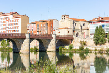 Bridge of Carlos III over Ebro river and the Holy Spirit Church in Miranda de Ebro, province of...