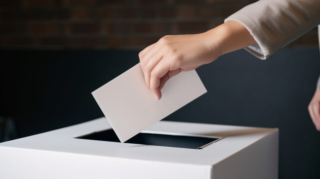 Hand puts white envelope into vote box