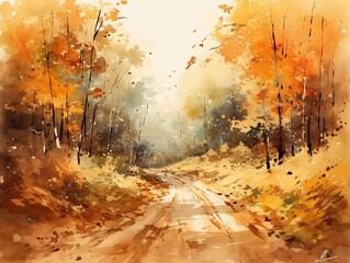 Fototapeta premium autumn forest, llustration in watercolor painting style. Generative AI
