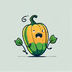 cute Squash-vegetable character, cartoon, children book style, artistic, theme print design, for t-shirt print and case, Illustrator
