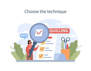 Quilling. Character choosing applique technique with colored paper