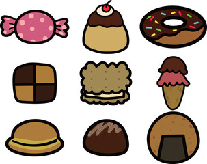 かわいいお菓子のイラストセット（主線あり）