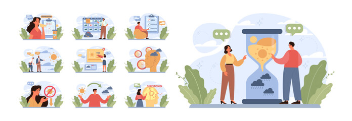 Seasonal affective disorder set. Lack of sunshine and short daylight