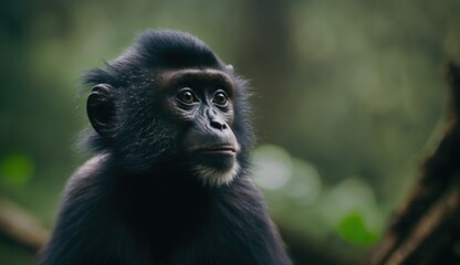 Obraz premium Black monkey in nature natural lightning background generative ai