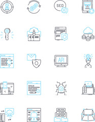 Data analytics linear icons set. Insights, Patterns, Optimization, Trends, Visualization, Analytics, Algorithms line vector and concept signs. Modeling,Predictions,Big data outline illustrations