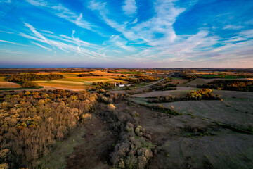 Autumn drone image of the fields in Wisconsin