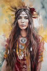An aesthetically pleasing modern boho painting of a fictional woman, AI Generative, fictional character