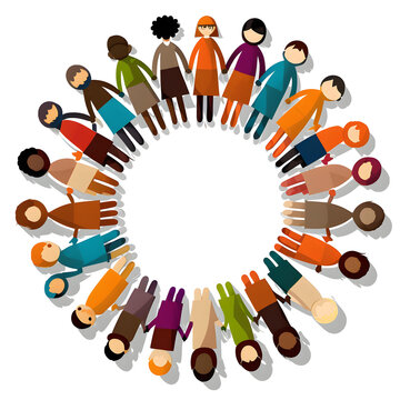 AI Generative ClipArt - Diverse Group Of People In A Circle Holding Hands - With Transparent Background