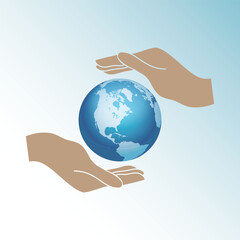 Two Hands Safe The Globe Vector Image Illustration 