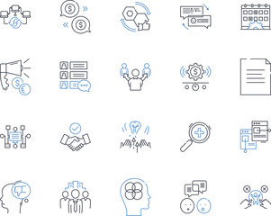 Mutual cooperation line icons collection. Collaboration, Partnership, Teamwork, Unity, Alliance, Coordination, Jointly vector and linear illustration. Synergy,Support,Cohesion outline signs set