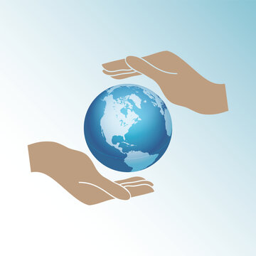 Two Hands Safe The Globe Vector Image Illustration 