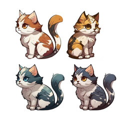 domestic cat character design, different colors and markings, png, transparent background. Generative ai.