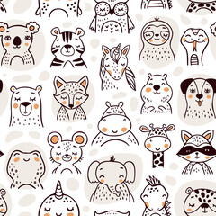 Seamless patterns with cute animals vector illustrations