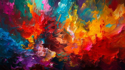 Obraz na płótnie Canvas A colorful painting with a large amount of paint on it. Generative AI