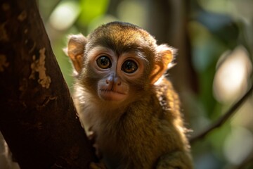 a little monkey hanging from a tree created with Generative AI technology