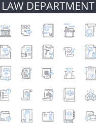 Law department line icons collection. Thrifty, Economical, Fiscal, Cost-effective, Affordable, Frugal, Saver vector and linear illustration. Penny-wise,My-minded,Modest outline signs set