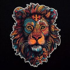 Lion sticker fashion style on black background.