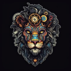 Lion sticker fashion style on black background.