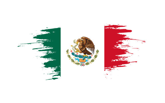 Creative hand-drawn brush stroke flag of MEXICO country vector illustration