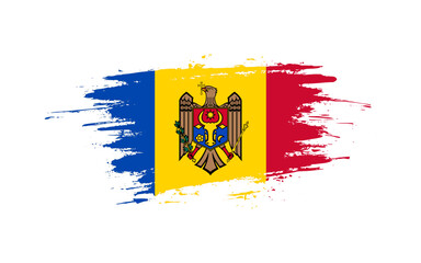 Creative hand-drawn brush stroke flag of MOLDOVA country vector illustration
