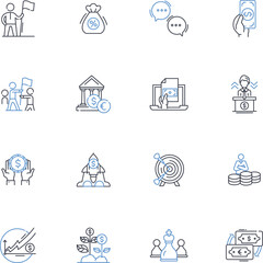Market saturation line icons collection. Saturation, Overcrowding, Overabundance, Oversupply, Flooded, Glut, Superfluous vector and linear illustration. Overd,Exhausted,Depletion outline signs set - obrazy, fototapety, plakaty