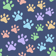 Seamless pattern with cats. Vector background with paws 