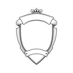 Obraz premium Vintage shield with ribbon. Crest badge. Heraldic banner or emblem design template. Coat of arms icon. Vector illustration.
