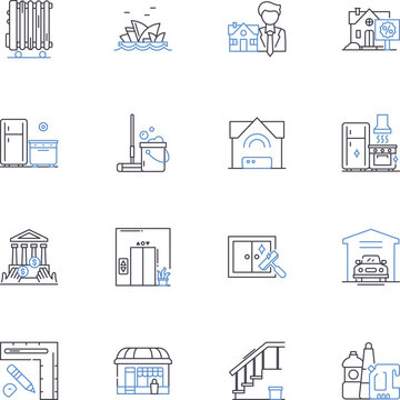 Property Upkeep line icons collection. Maintenance, Landscaping, Cleaning, Repairs, Inspection, Upgrades, Preservation vector and linear illustration. Renovation,Preservation,Gardening outline signs