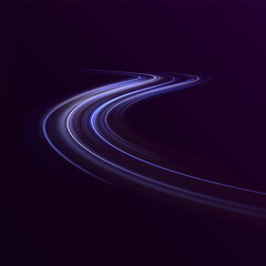 Blue line png, magic glow. Shiny swirl power waves flow, electric trail speed on dark blue background. Light wave, fire path trace line and incandescence curve twirl. Neon glowing motion wavy vector.