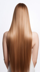 Fototapeta premium Beautiful long blonde hair on a white background. Back view.