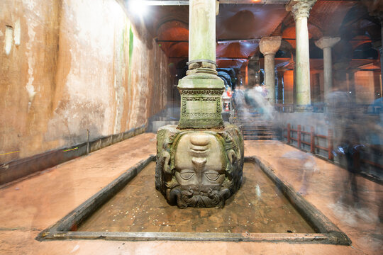 Medusa head on a pillar at the collesium in Istanbul, Turkey