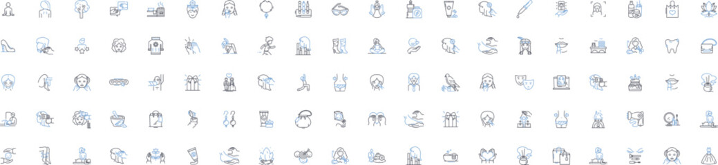 Fototapeta premium Hair salon line icons collection. Cut, Style, Color, Blowout, Highlights, Wash, Perm vector and linear illustration. Extensions,Braids,Updo outline signs set