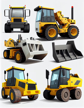 cartoon style construction equipment bulldozer on plain white background vector, AI generative