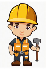 boy dressed as a construction worker cartoon bright colors, illustration, vector style, ai generative
