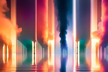 Fototapeta premium Rauchsäulen in kräftigen Farben