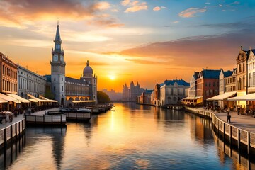 Fototapeta premium Stadt im Sonnenuntergang