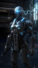 Fototapeta na wymiar Cybernetic Vanguard: Elite Soldier 2070, AI Generative