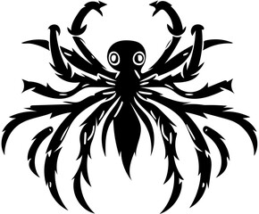 Tarantula spider logo in black and white color, vector illustration of arthropod, poisonous animal
