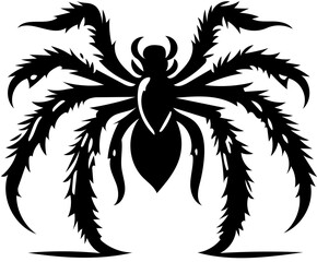 Tarantula spider logo in black and white color, vector illustration of arthropod, poisonous animal