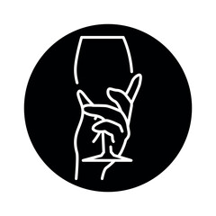 Hand holding wine glass color line icon. Pictogram for web page