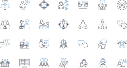 Talks line icons collection. Speeches, Lectures, Discourses, Conversations, Presentations, Communication, Dialogues vector and linear illustration. Monologues,Keynotes,Discussions outline signs set