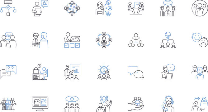 Talks line icons collection. Speeches, Lectures, Discourses, Conversations, Presentations, Communication, Dialogues vector and linear illustration. Monologues,Keynotes,Discussions outline signs set