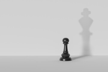 chess pawn and pieces shadow on a board background.. - obrazy, fototapety, plakaty