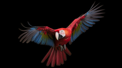 red macaw in flight, ai generated
