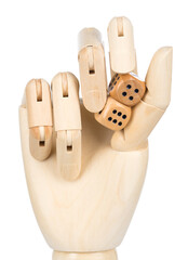 Dices gambling hand futuristic metaphor.