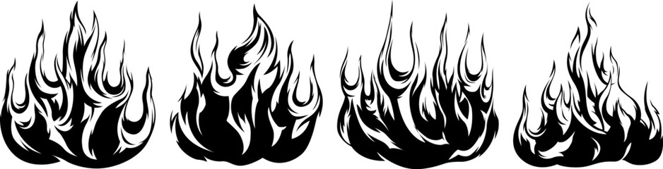 Fire flames isolated template. Tribal design. Car stickers. Icon fire illustration. Multiple shape tattoo.