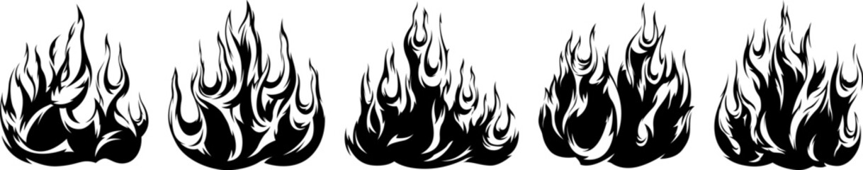 Fire flames isolated template. Tribal design. Car stickers. Icon fire illustration. Multiple shape tattoo.