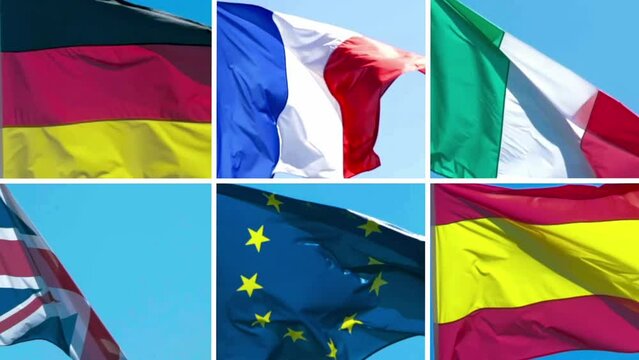 EU flags in six splitscreen mode, from left to right
